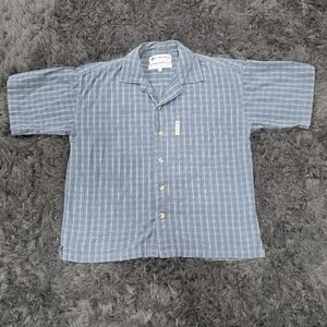 Columbia- Light Blue Plaid Button Down Short Sleeve Shirt. SIZE S